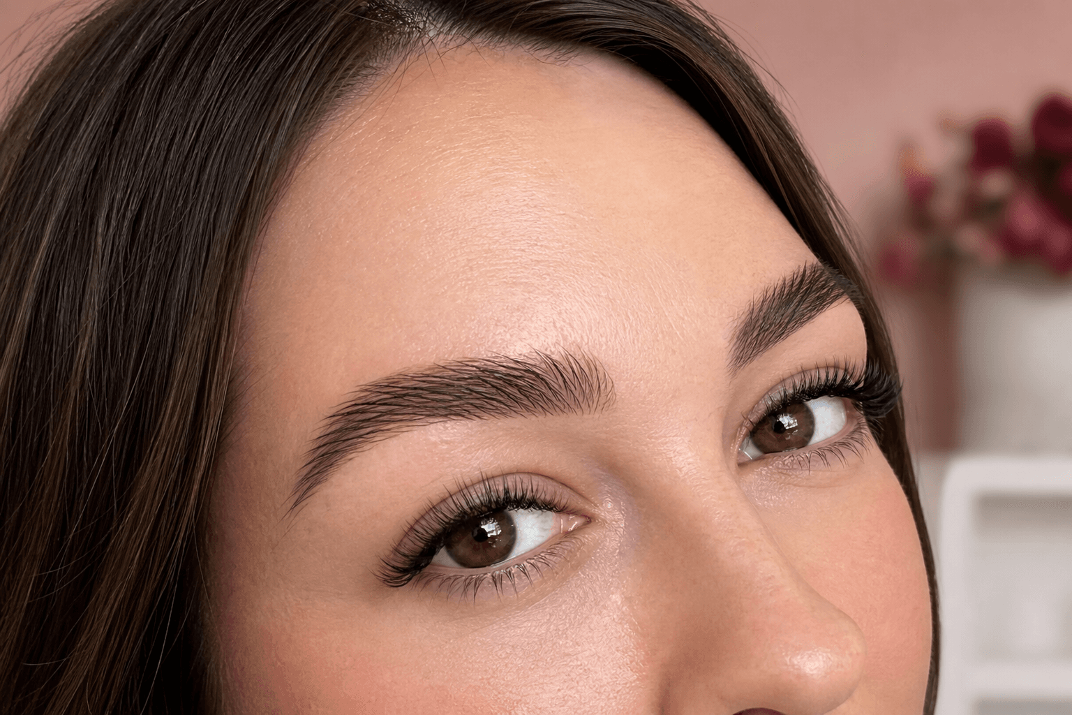Freshly finished lashes and shaped brows